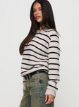 side view of model wearing Princess Polly Souvenirs Knit Sweater Grey Stripe 