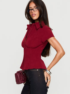 Cottesloe Cord Blouse Top Wine