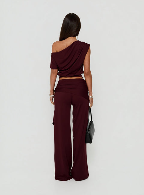 Hadlia Tie Waist Pants Burgundy Petite