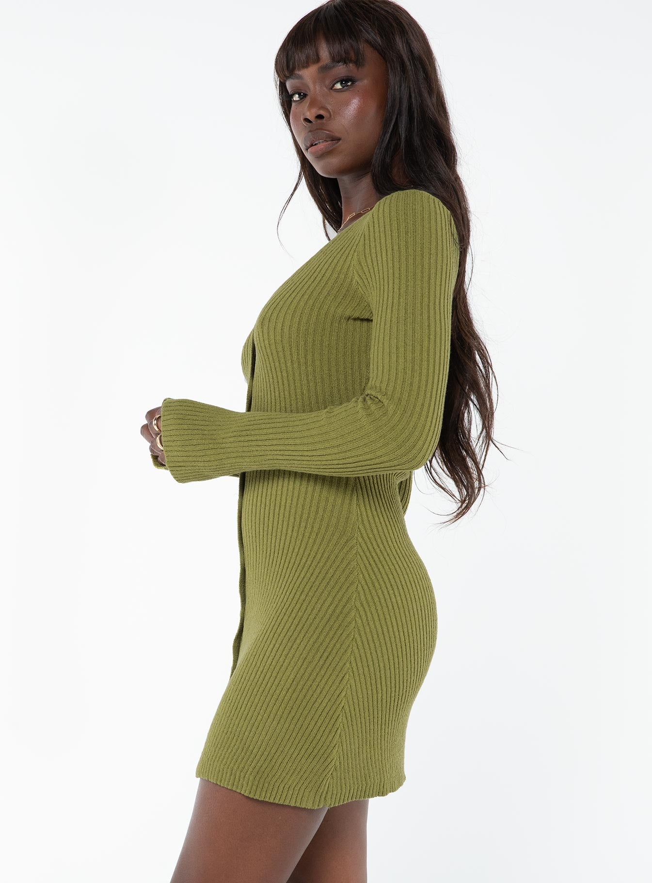 Waldin Long Sleeve Mini Dress Olive | Princess Polly