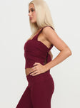 side view of model wearing Princess Polly Mooring Square Neck Top Maroon Sleeveless Square Neck 