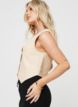 Linen vest top V-neckline, button fastening at front, pointed hem Non-stretch material, fully lined