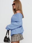 Snowie Off Shoulder Knit Sweater Blue