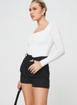 High rise shorts Belt looped waist, zip and clasp fastening, twin hip pockets, subtle pleats at waist Non-stretch, unlined 