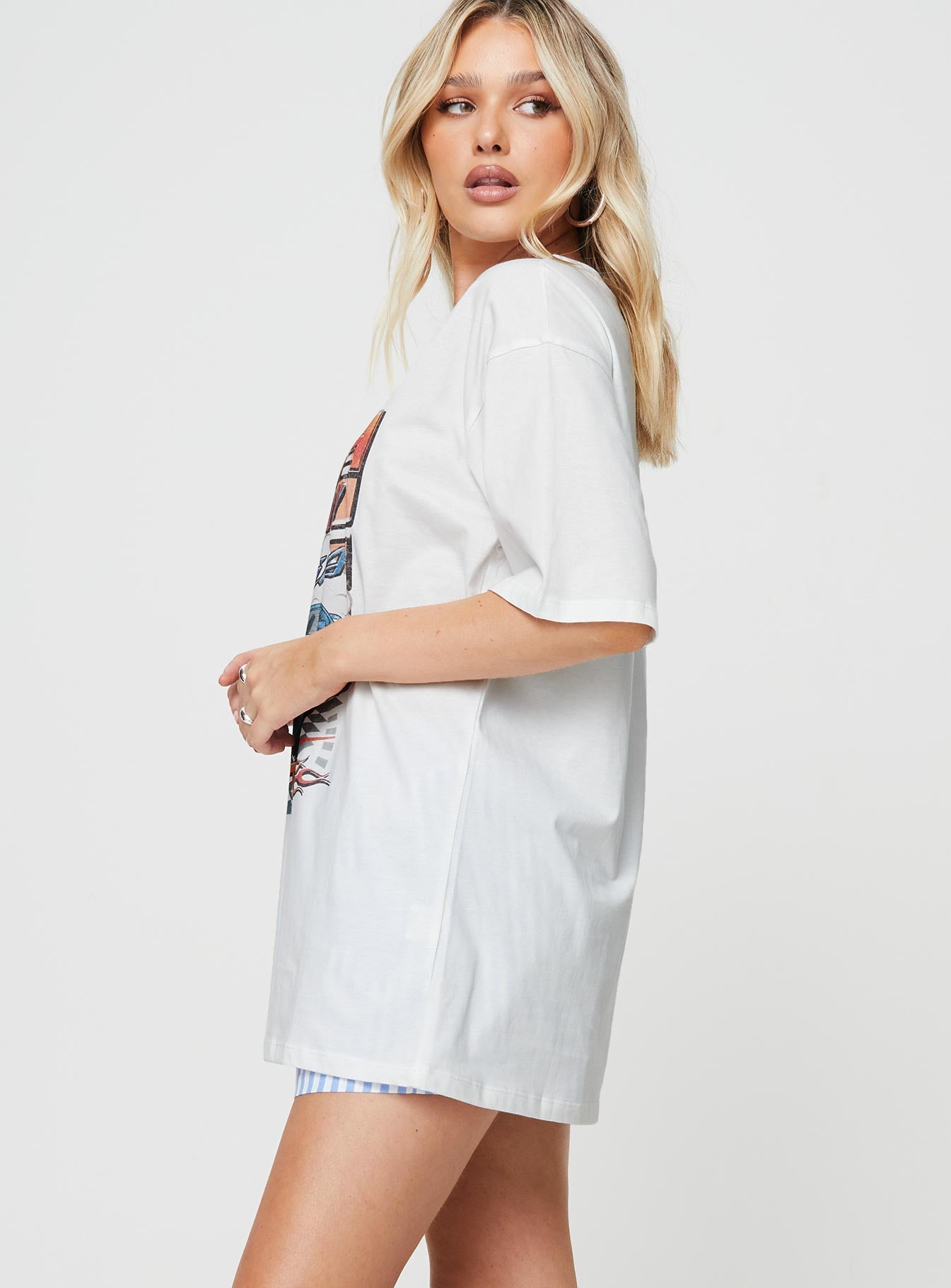 product Princess Polly Half Sleeves High Neck  Super 24 Oversized Tee White