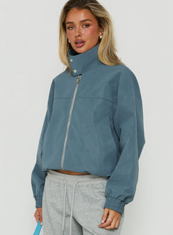 Ellissa Faux Suede Bomber Jacket Slate Blue