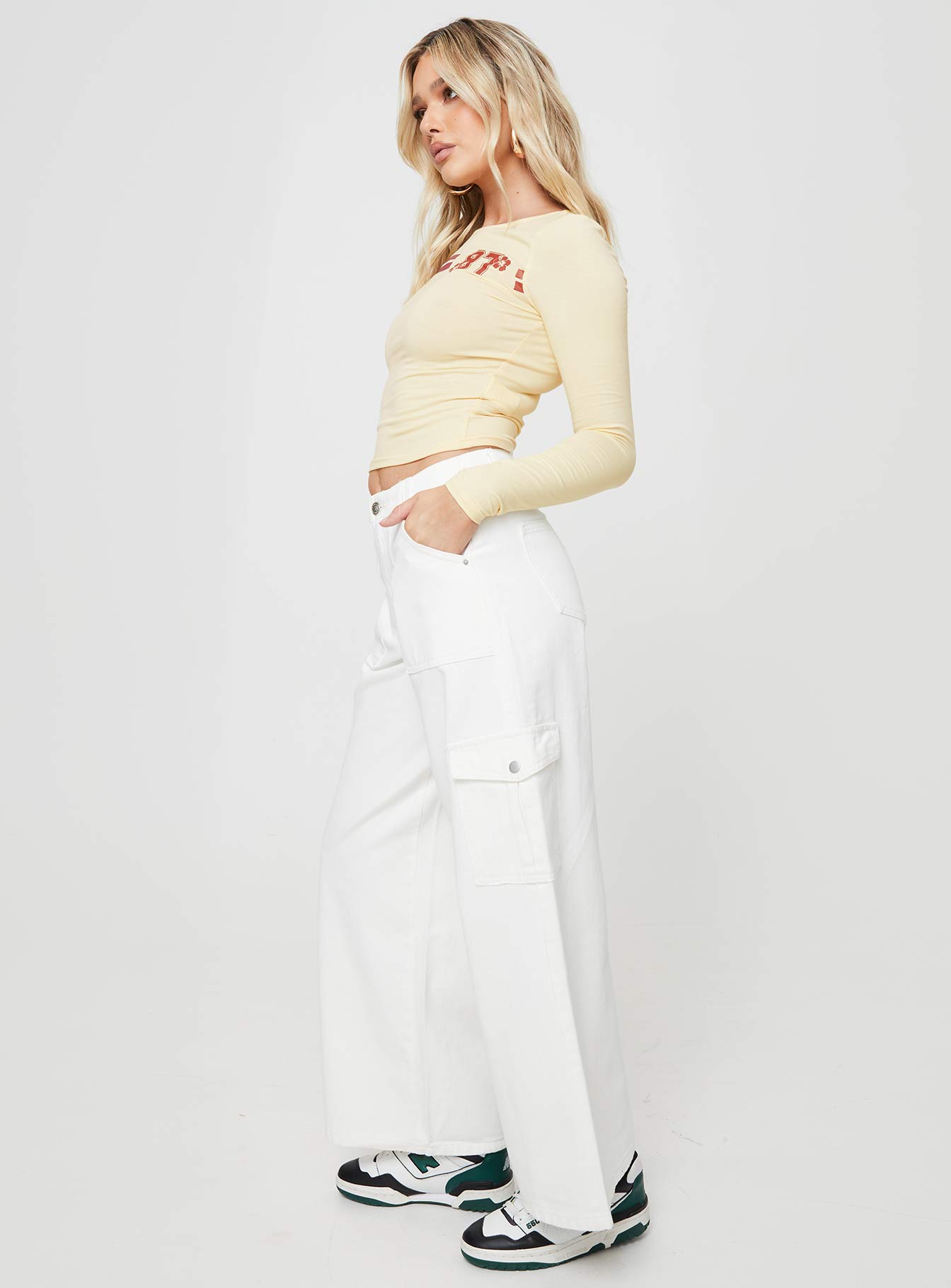 product Princess Polly Mid Rise  Adrianne Wide Leg Cargo Jeans White