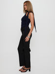 side view of model wearing Princess Polly Gabrielli Belted Pant Black High Waisted Pants 