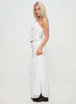   side view of model wearing Princess Polly Eivan Maxi Skirt White Maxi 