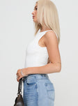 side view of model wearing Princess Polly Beresford Bodysuit White Sleeveless 