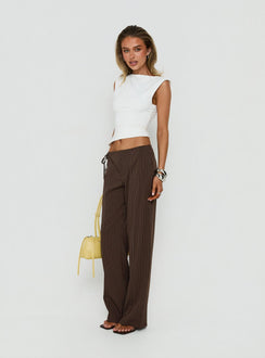 Editta Tie Detail Low Rise Tailored Pants Brown Pinstripe