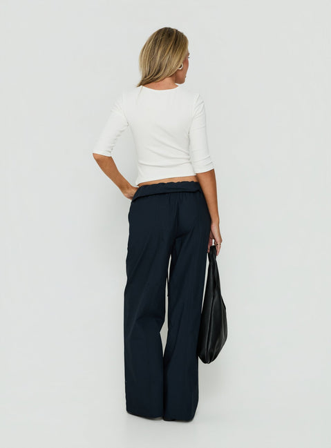 Amaiza Frill Drawstring Straight Leg Pants Navy