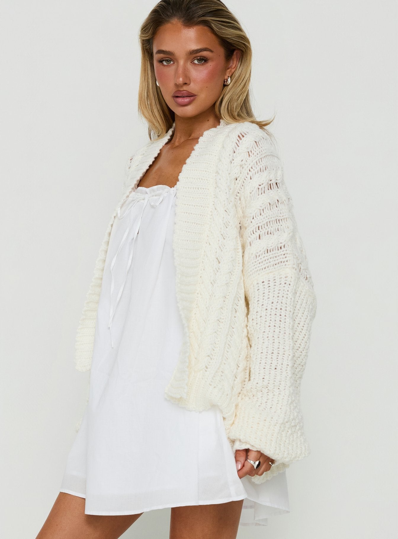 Abner Cable Cardigan Cream | Princess Polly
