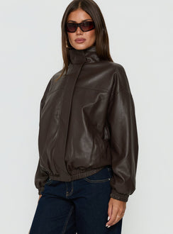 Dialtone Funnel Neck Faux Leather Jacket Washed Brown
