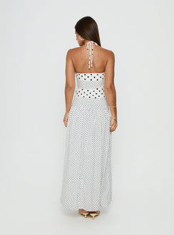Marguerite Halter Maxi Dress White Polka Tall