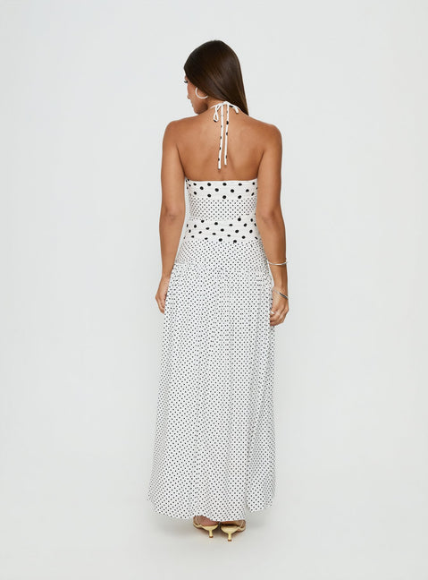 Marguerite Halter Maxi Dress White Polka Tall