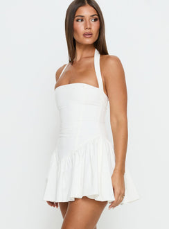 Esatora Halter Flare Mini Dress White