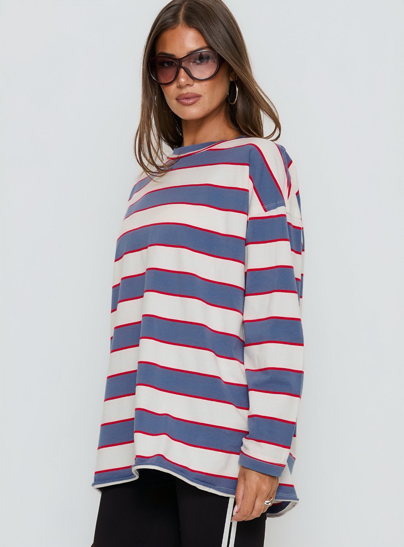 Horizon Long Sleeve Top Dusty Blue Stripe