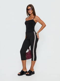 side view of model wearing Princess Polly Jobey Capri Pants Black High Rise Pants 