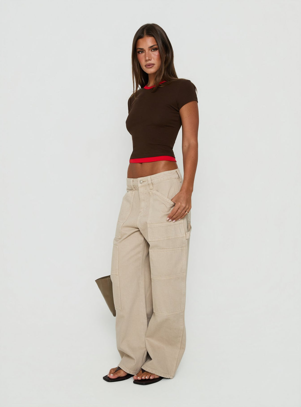 Mistree Mid Rise Baggy Cargo Jeans Taupe