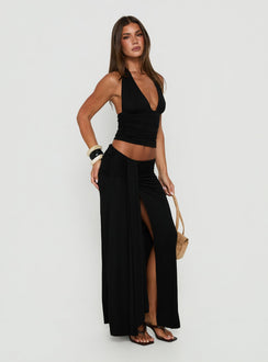 Keerah Ruched Maxi Skirt Black