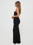   side view of model wearing Princess Polly Just Like That Maxi Skirt Black Maxi 