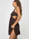Floral mini dress Inner silicone strip at bust, shirred back, elasticated waist, low cut back  Non-stretch, fully lined 