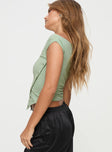Green One shoulder top Silver toned hardware, press clip button fastening at side, asymmetric hem