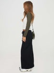 Black maxi skirt Drawstring waist with tie fastening, invisible zip fastening at back, twin-leg pockets, split at back