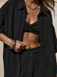 Black Linen shirt Relaxed fit button fastening lapel collar