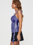Mesh top Ruffle detail, adjustable shoulder straps, scooped neckline, invisible zip fastening at side Good stretch, fully lined