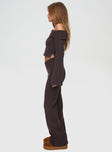 Chocolate knit pant Elasticated waistband, wide-leg, folded waistband