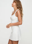 side view of model wearing Princess Polly Teaser Mini Dress White Square Neck 