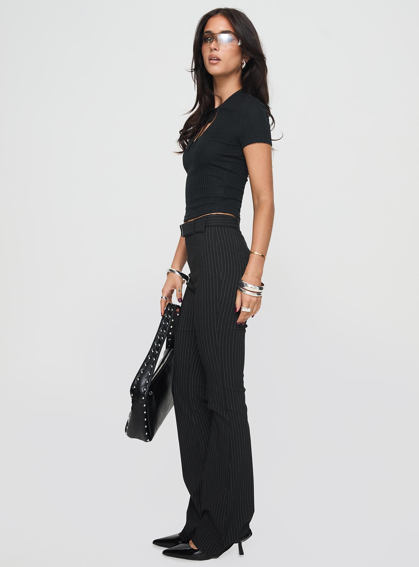 Pagano Pinstripe Flare Pants | Black | Womens | Princess Polly Pagano Pinstripe Flare Pants | Black | Womens | Princess Polly