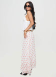   side view of model wearing Princess Polly Dancing In A Field Maxi Skirt Pink Floral Maxi 