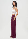   side view of model wearing Princess Polly Devon Maxi Skirt Burgundy Maxi 