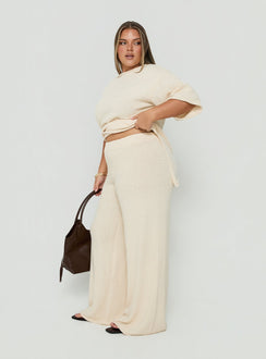 Calisse Knit Wide Leg Pants Beige Curve