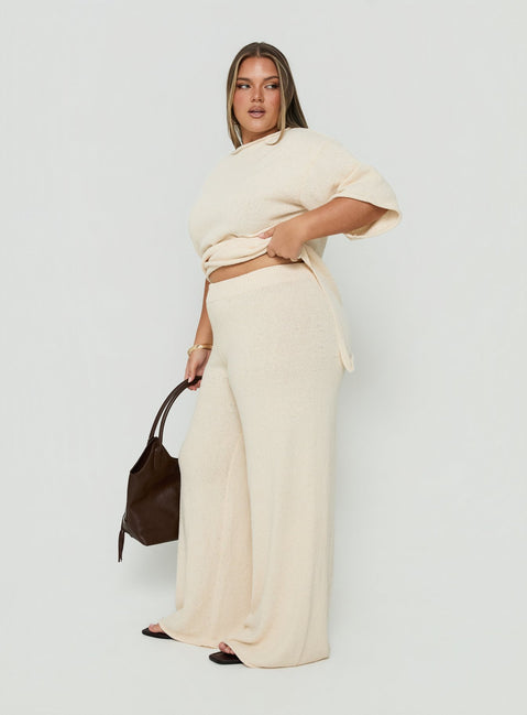 Calisse Knit Wide Leg Pants Beige Curve