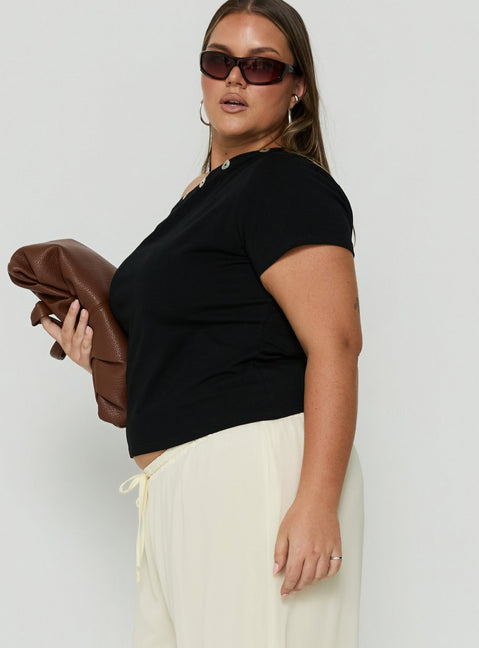 Dalten Off Shoulder Button Detail Top Black Curve