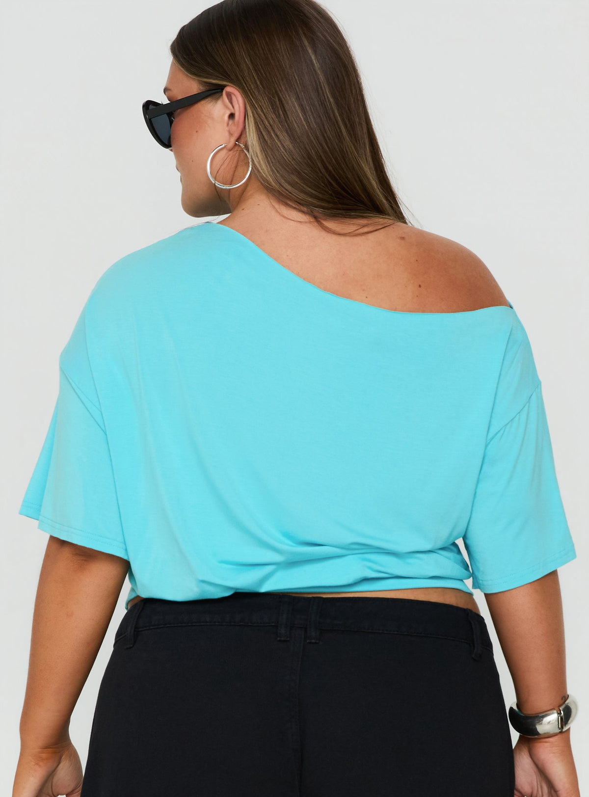 Ashlinn Off Shoulder Drapey Top Turquoise Curve