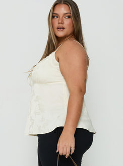 Had Me At Hello Lace Trim Floral Detail Top Cream Curve