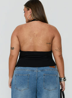 No Pressure Lace Trim Halter Top Black Curve