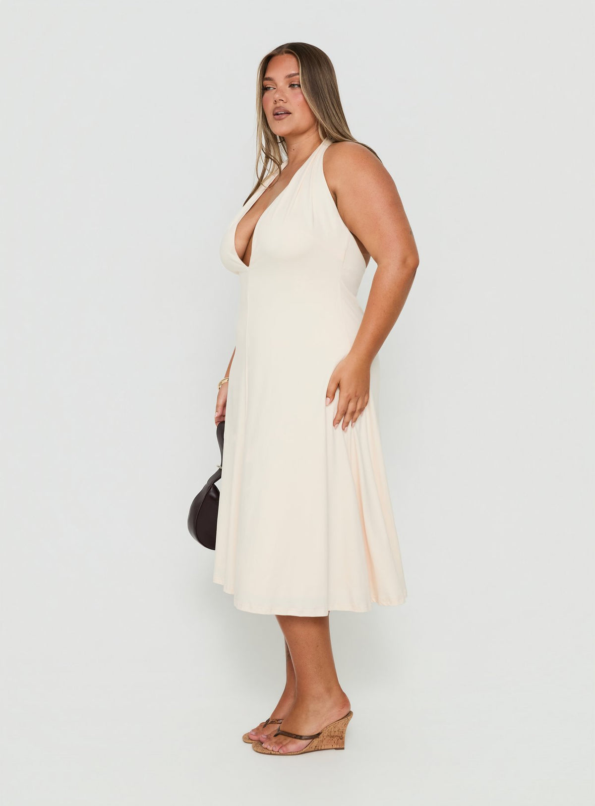 Morganne Halter Plunge Midi Dress Butter Curve