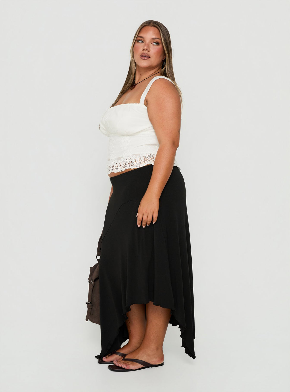 Futura Asymmetrical Midi Skirt Black Curve
