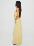 side view of model wearing Princess Polly Anamaria Strapless Maxi Dress Lemon Straight Neck 