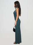 side view of model wearing Princess Polly Tryze Maxi Dress Blue Crew Neck 