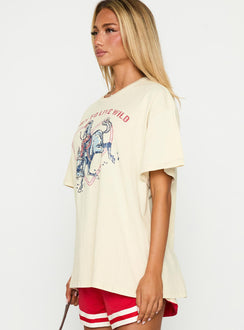 side view of model wearing Princess Polly Born To Live Wild Graphic Top White Half Sleeves Crew Neck 