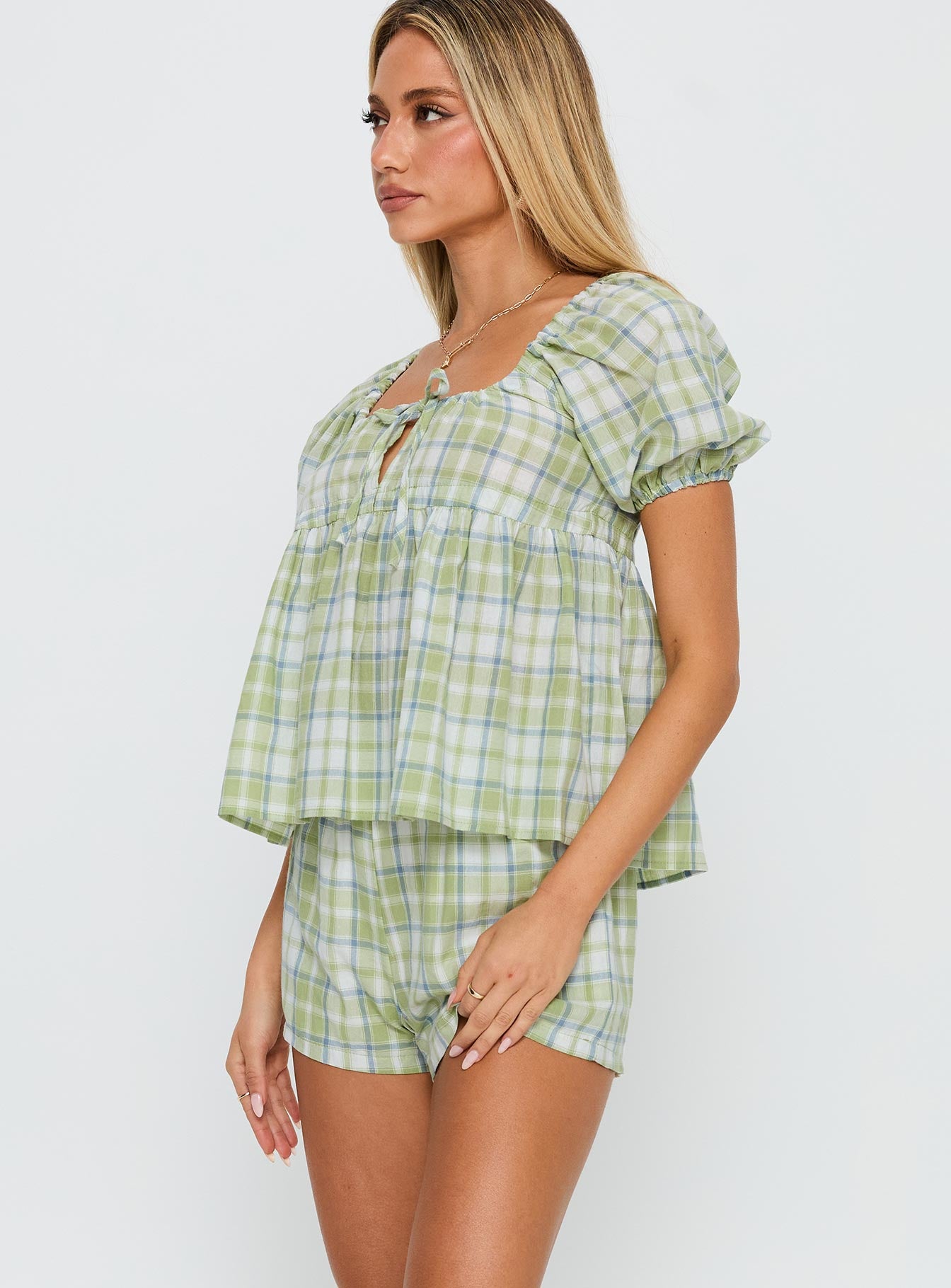 Cerelia Tie Up Set Green Check