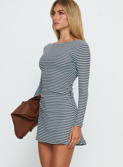 Carnella Long Sleeve Mini Dress Blue Stripe