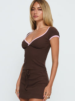 Baseline Cross Over Cap Sleeve Top Brown / Pink